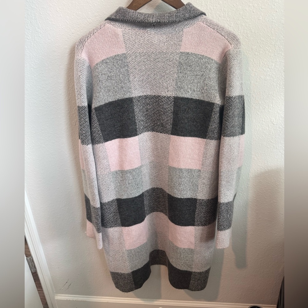 The Loft Open-Front Plaid Coatigan in Gray and Light Pink Size L - Picture 5 of 5